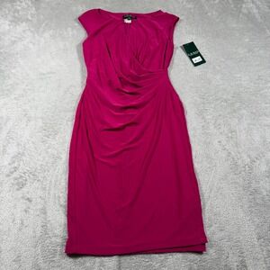 Lauren Ralph Lauren Dress Women 2P‎ Orchid Ruched Faux Wrap Sheath Career NWT